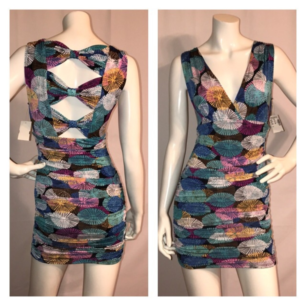 Freshine Ruched Multi-color Cutout Sleeveless Mini Dress XS